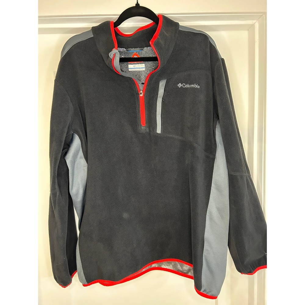Columbia Omni-Heat Fleece Pullover Mens XL Grey Red Quarter Zip AO6076  Gorpcore